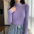 thumbnail image 1 of Pull-over à Col Mi-Haut pour Femmes Automne et Hiver version Coréenne, Manches Longues, Coupe Ajustée, Populaire, 1 of 6