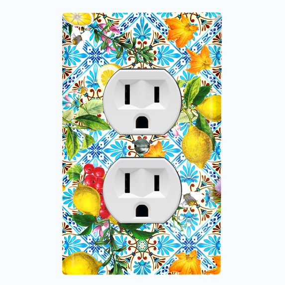 Metal Light Switch Plate Cover Colorful Floral Fruit Tile Pattern TIL011