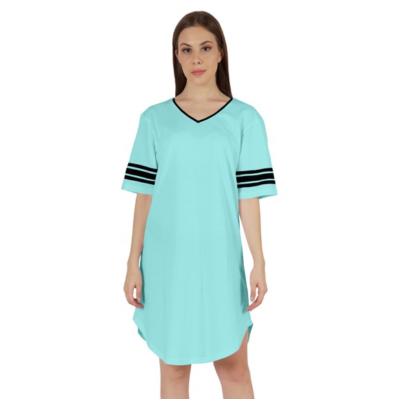 Inkmeso Women V-Neck Short Sleeve Dresses Solid Casual Loose Fit T-Shirt Sports Tunic Short Dress
