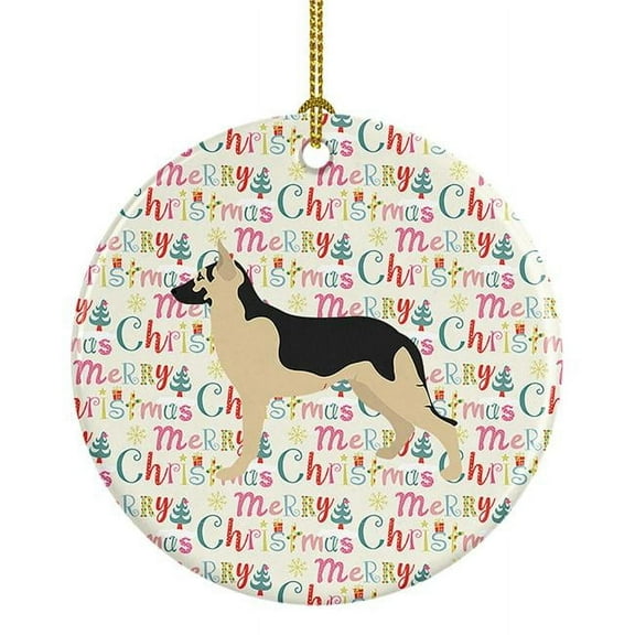 German Shepherd Merry Christmas Ceramic Ornament 2.8 in x 2.8 in
