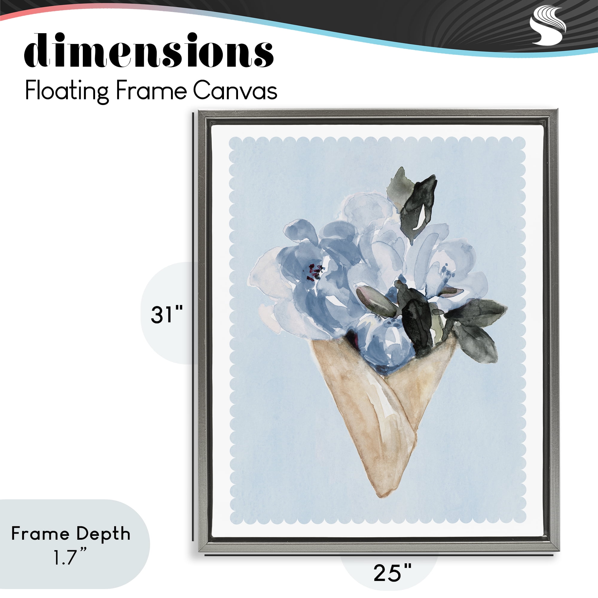 Stupell Industries Blue Flower Gift Bouquet Gray Framed Floater Canvas Wall Art, design by Elizabeth Medley