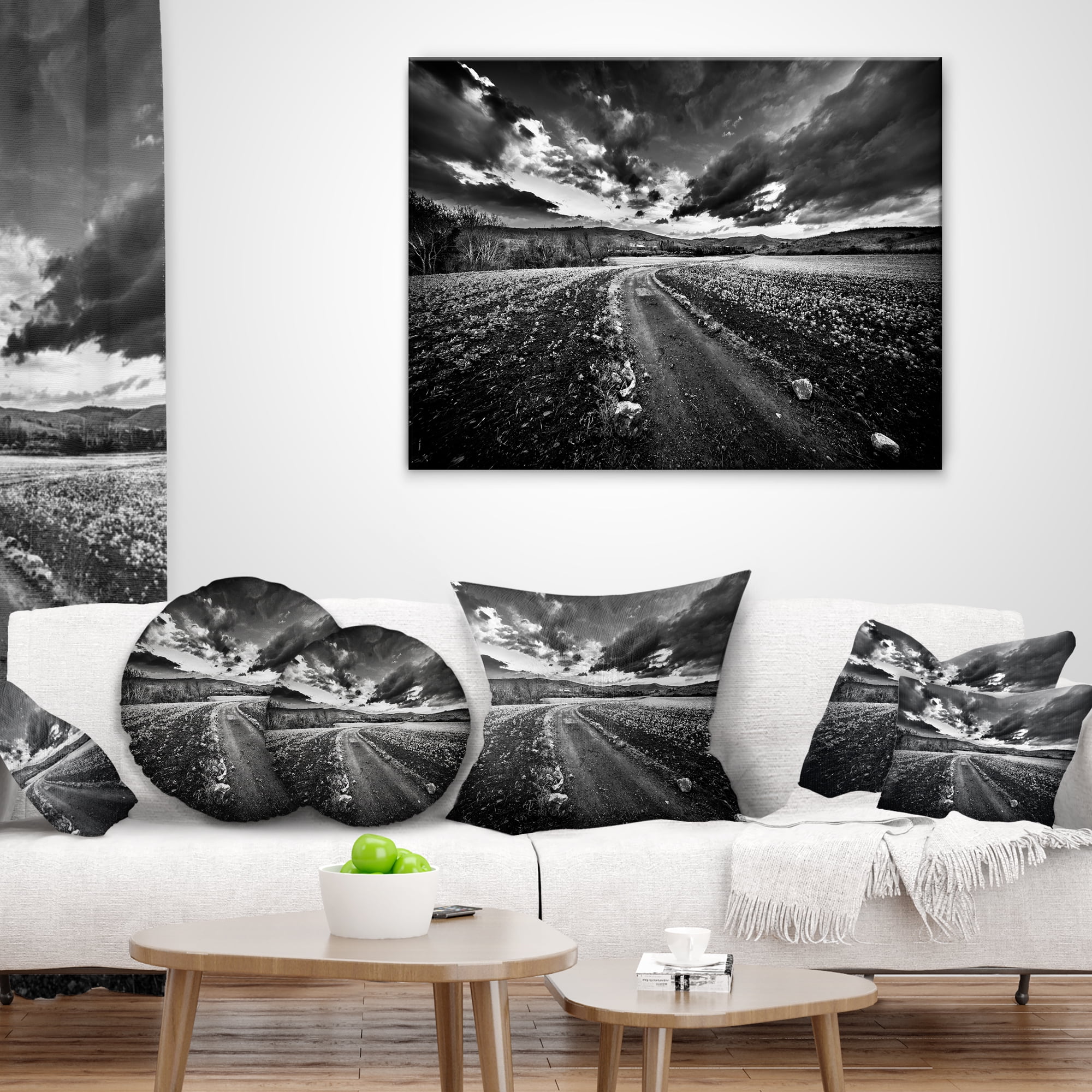 Designart Black White Landscape from Sardinia - Landscape Printed Throw Pillow - 18x18