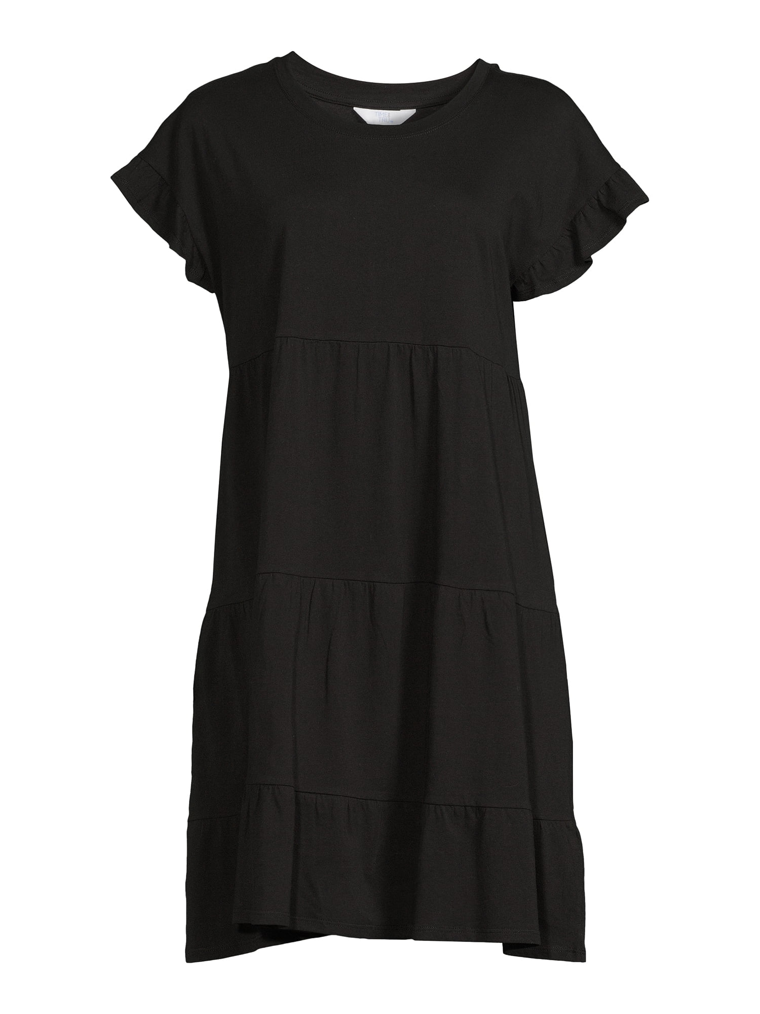 Time and Tru Women's Flutter Sleeve Knee Length Tiered Dress