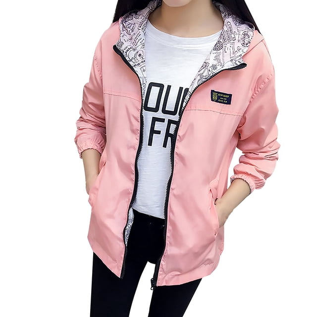 Abrigo de moda Chaqueta informal con capucha y cremallera Gibobby Reversible rosa L
