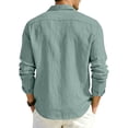 thumbnail image 5 of Fabrcox S-4XL Mens Linen Button Down Shirts Roll Up Collared Long Sleeve Shirt Men Sun Protection Vacation Travel Summer Men Beach Shirt with Pocket Green S, 5 of 8