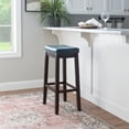 thumbnail image 3 of Linon Claridge 32.25" Backless Indoor Wood Bar Stool, Dark Brown/Blue Faux Leather, 1 Stool, 3 of 15