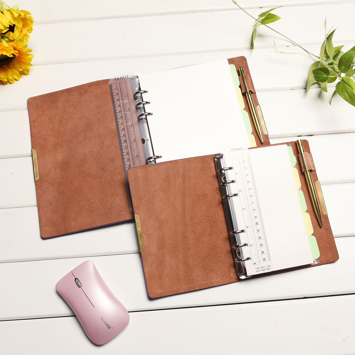 Wonderpool Leather Journal A5 Refillable 6 Ring Binder Notebook with Lined Paper and Pen,Writing Diary with Ruled Notepads Vintage Cover (A5, Brown)