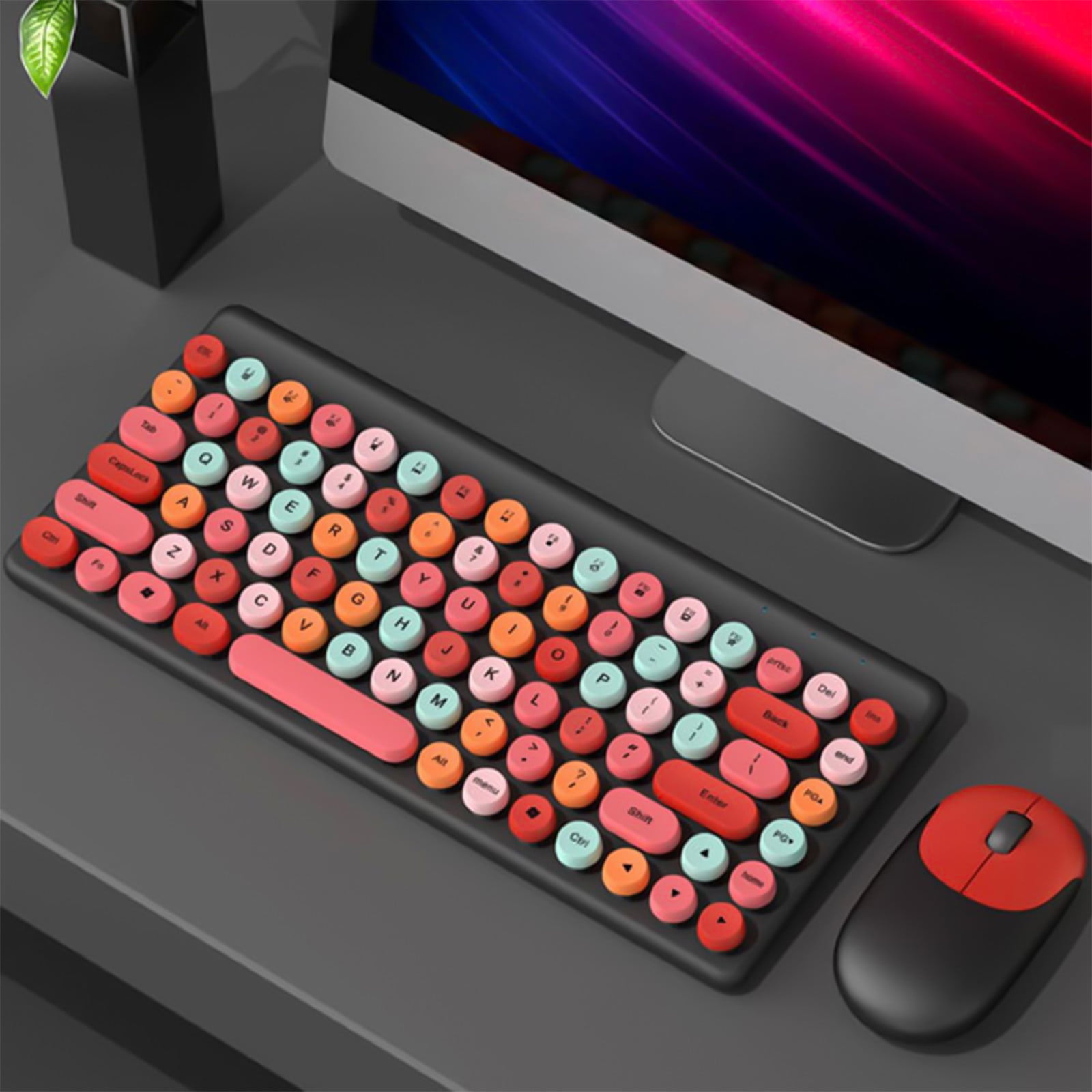 Wireless Keyboard and Mouse Combo, Retro Punk Round Keycap, for Windows/iOS/Linux PC Tablets