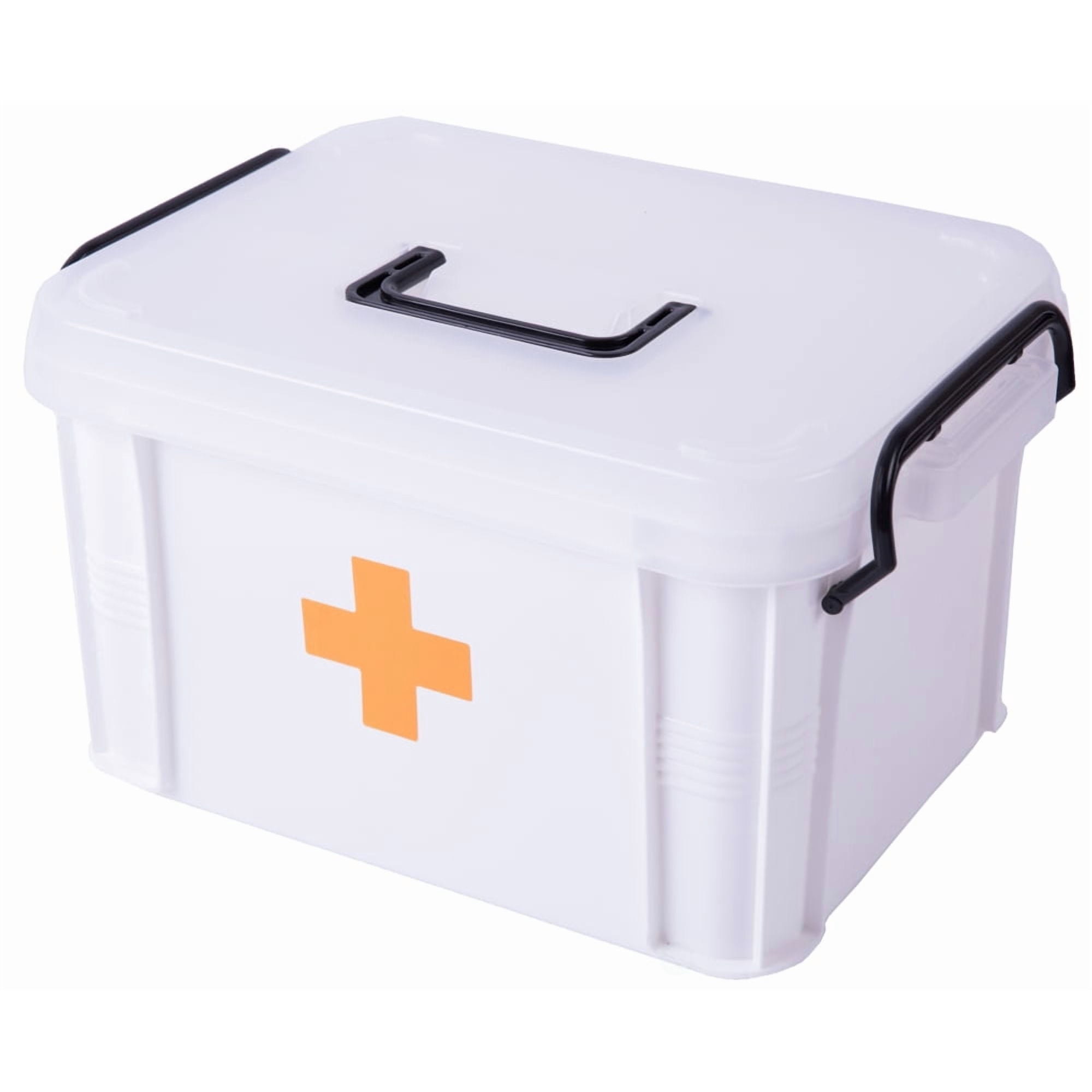 White Small Empty Medical Box for Home Emergency Supplies, Travel, Car, and Dorms – Compact First Aid Box with Handle, Detachable Tray and Locking Lid – Medical Organizer and First Aid Kit Storage