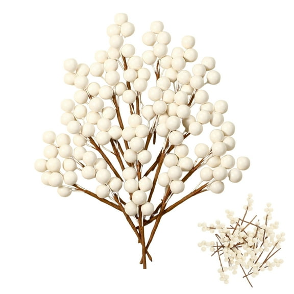 30 Pcs Artificial Berry Picks Topboutique White Holly Berries Stems Christmas Berries Stems Faux Berries Fake Berry Picks for Xmas Tree Wreath Making DIY Crafts Holiday Decorations