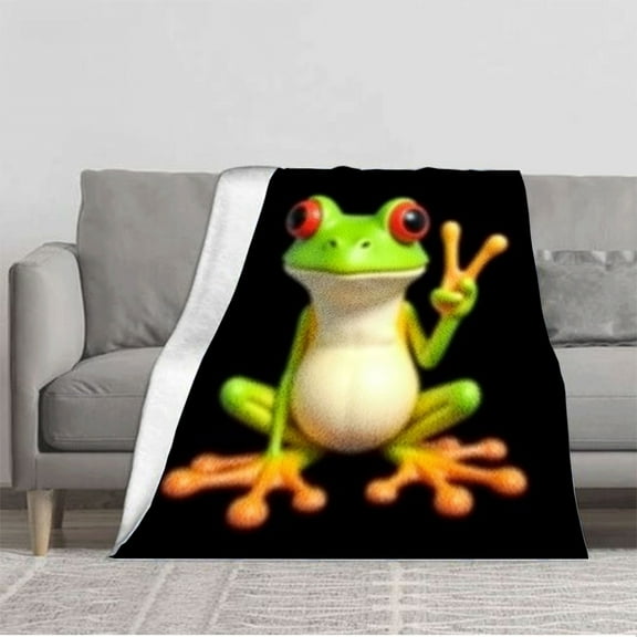 Cozy Soft Flannel Blanket - Durable Warm Perfect for Sofa Travel Bed & Chair - Stylish Cartoon Frog Design with Bright Colors