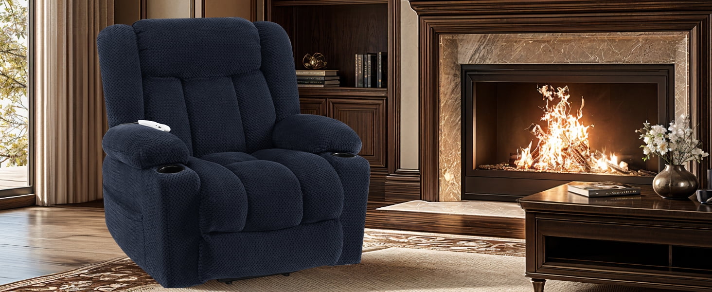 Power Lift Recliner Chair for Elderly with Heating & Vibration Massage, Large Wide Heavy Duty Extended Footrest for Big & Tall, 2 Cup Holders & Side Pockets Plush Flannel