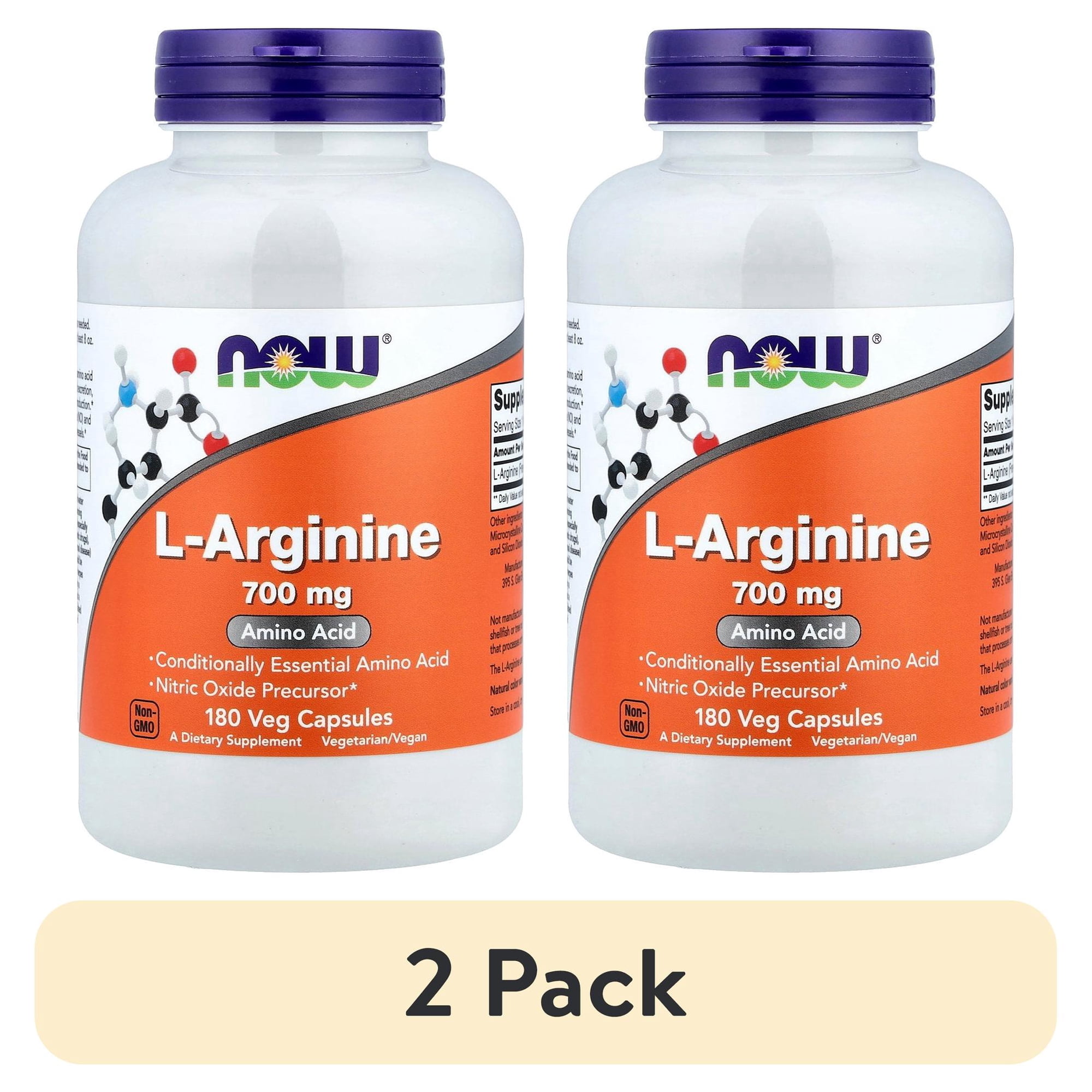 (2 pack) NOW, L-Arginine 700 mg - 180 Veg Capsules