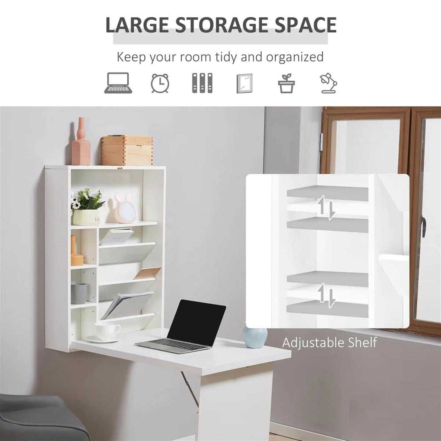 Demi Bonn 57" Multi-Function Wall-Mounted Desk, Space-Saving Floating Office Desk with Storage for Home Office, White