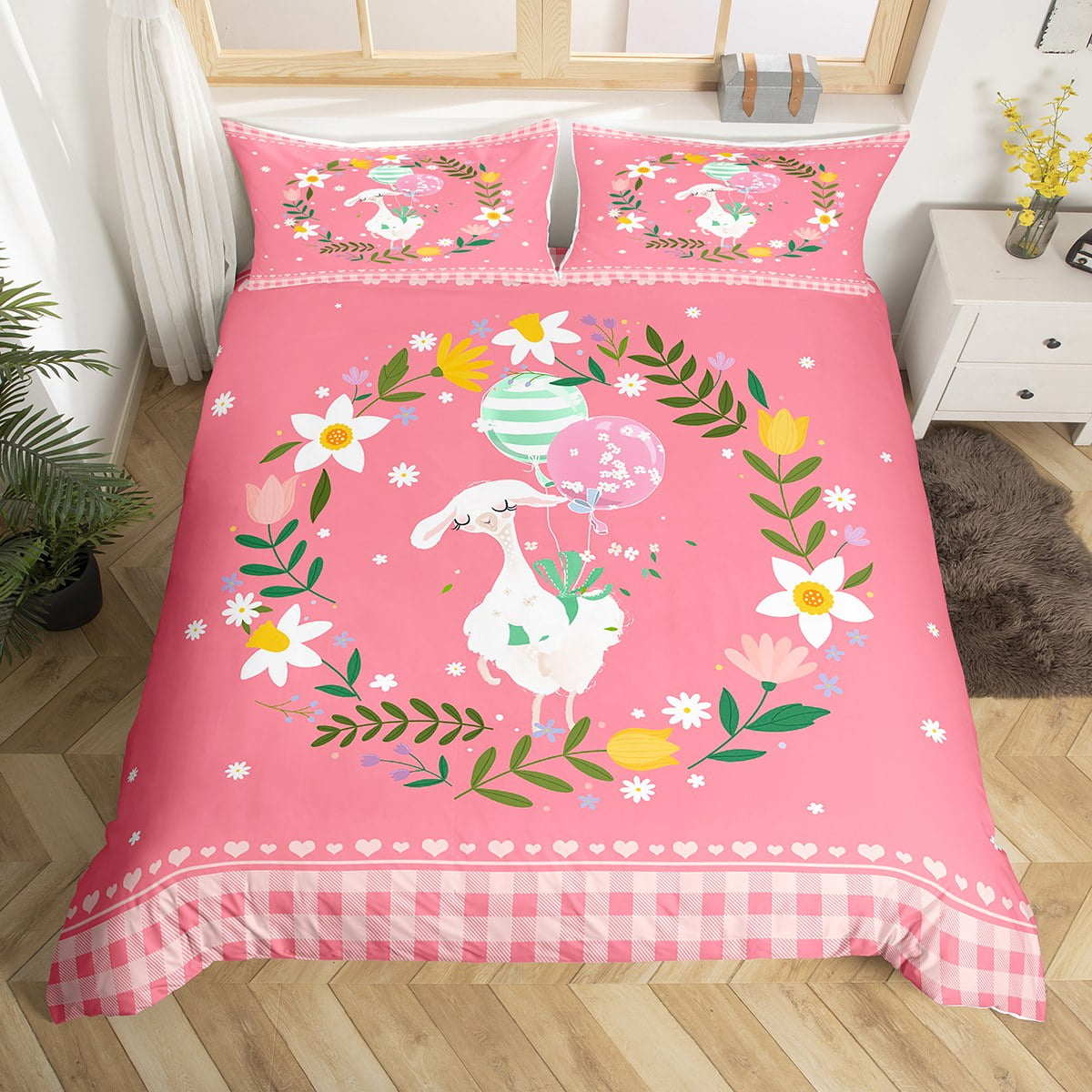 YST Cute Alpaca Bedding Sets Twin Kawaii Animal Comforter Cover for