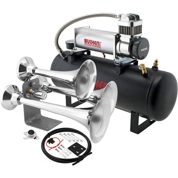 Vixen Horns Train Horn Kit for Trucks/Car/Semi. Complete Onboard System- 200psi Air Compressor, 2.5 Gallon Tank, 3 Trumpets. Super Loud dB. Fits Vehicles like Pickup/Jeep/RV/SUV 12v VXO8580/3318C