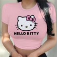 thumbnail image 1 of 2024 T-shirt d'Été pour Femmes à Manches Courtes Hello Kitty Imprimé Col Rond Hauts Courts Ultracourts Aguichant Dames Simple Mode T-shirts tzw, 1 of 7