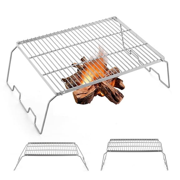 Walchoice Folding Campfire Grill, Stainless Steel Firepit Grill Grate, 16.7” x 12.8” Heavy Duty Portable Camping Grill Grate for Outdoor Cooking, Hiking, Picnics, BBQ, Backpacking