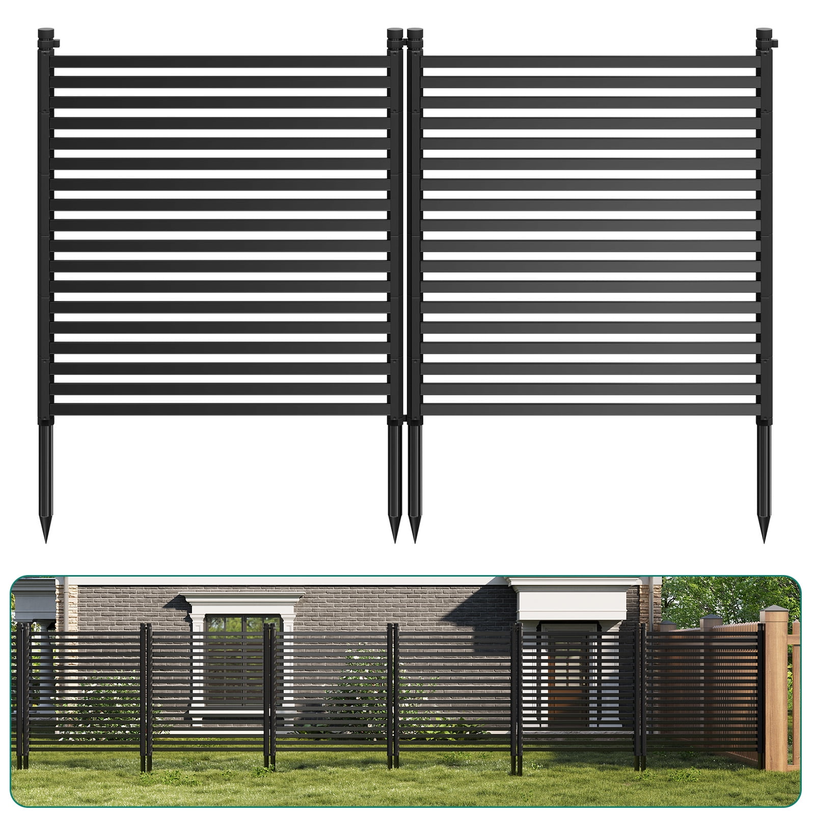 Decorative Garden Privacy Fence, 48" h x 71" w No-Dig Metal Panels, Rustproof Outdoor Fence for Flower Beds, AC Cover, Pool & Trash Can Enclosure, Small Animal Barrier, Tool-Free Install