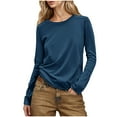 thumbnail image 2 of Fznquz Blue Womens T Shirts Long Sleeve Round Neck Basic Shirt Soft Solid Casual Womens Fashion L, 2 of 8