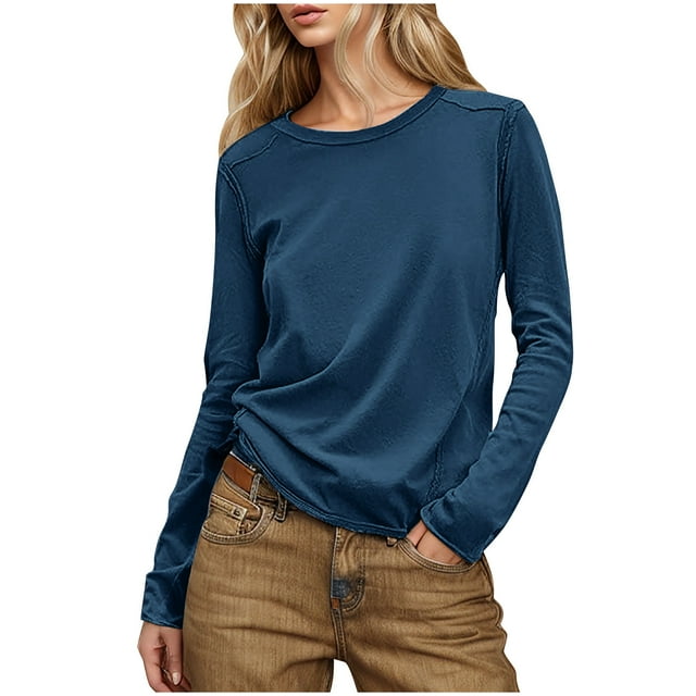 BLVB Womens Long Sleeve Crewneck Shirts Casual Pullover Tops Loose Fit Layering Top Spring Fall Basic Tee Tunics