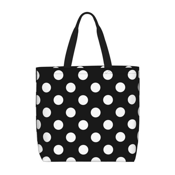 Naloa Black and White Polka Dot Tote Bag for Women, Foldable Tote Bag With Zipper, Large Shoulder Bag, Top Handle Handbag for Travel, Work, Shopping