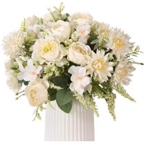 Artificial Flower Rose Silk Bouquet for Baby Shower Party Home Wedding Decoration,Pack of 10 (Cream)