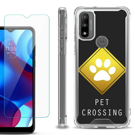 Shockproof Bumper Phone Case for Motorola Moto G Pure, with Tempered Glass Screen Protector, by OneToughShield ® - Pet Crossing