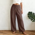 thumbnail image 5 of larppty Linen Pants Women Summer Elastic Waist Drawstring Straight Leg Pants Flowy Beach Vacation Lounge Trousers with Pocket (Brown, L), 5 of 9