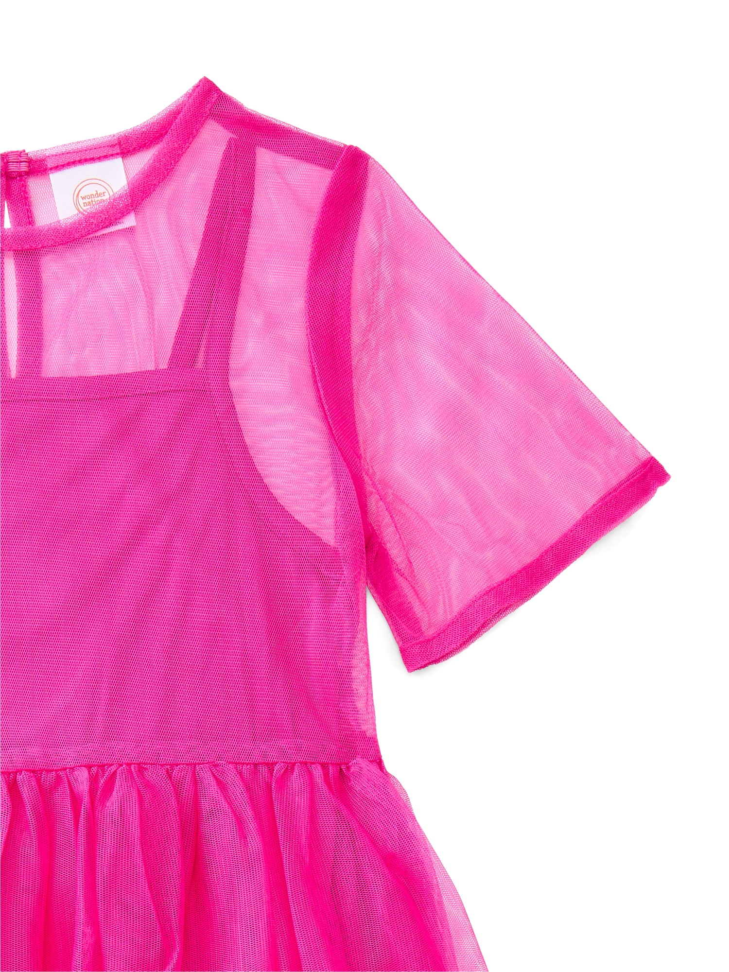 Wonder Nation Girls Mesh Tutu Dress with Short Sleeves, Sizes 4-18 & Plus