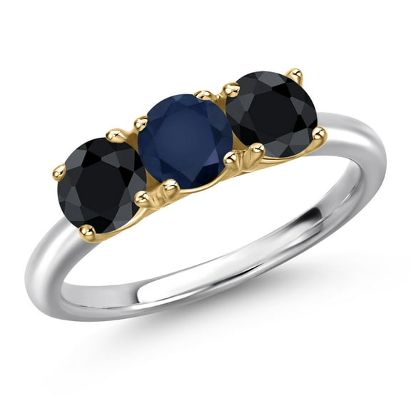 Gem Stone King 10K Two Tone Gold Blue Sapphire and Black Sapphire Engagement Ring for Women | 1.98 Cttw | Round 5MM | Gemstone September Birthstone | Size 9