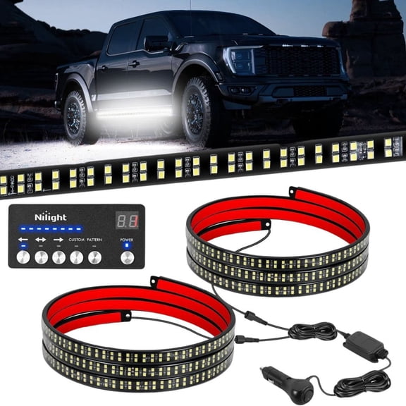 Nilight 2PCS 70 inch Emergency Strobe Light Strip with Controller 864 LED White Running Board Lights Flexible Side Flashing Warning Caution Safety Waterproof for Truck Pickup