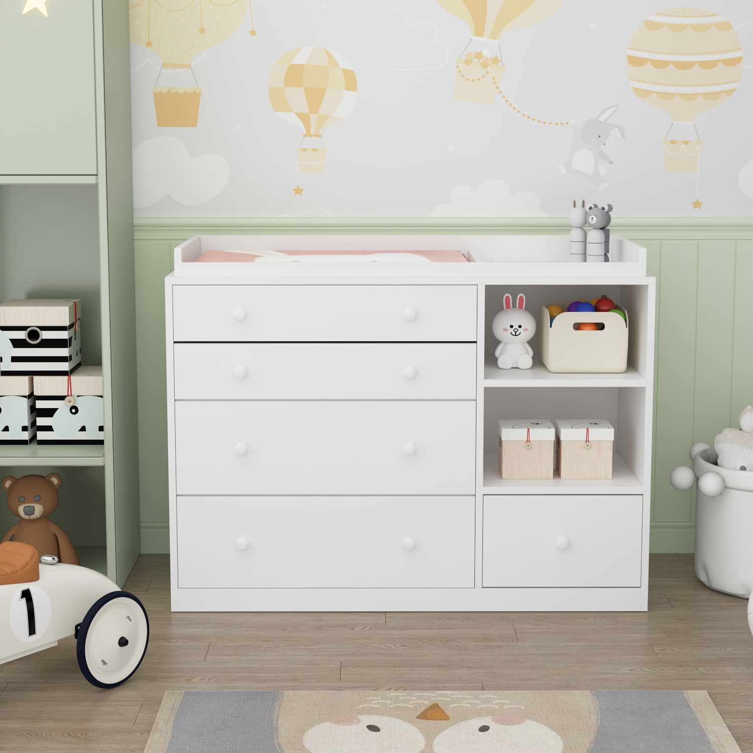 OXYLIFE Baby Changing Table Dresser Nursery Chest with Storage-Infant & Toddler, 5 Drawers, White