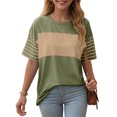 thumbnail image 7 of GEWSEY Summer Tops Trendy Oversized 2025 Crewneck Casual Color Block Striped Womens Shirts Blouses (Army Green, XXL), 7 of 7