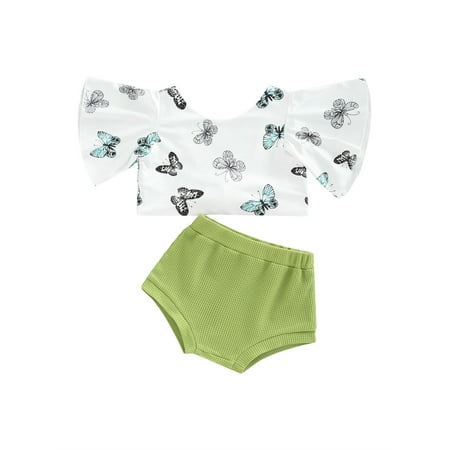 

Suanret Infant Toddlers Girl Short Sleeve Tops Shorts Cake Flower Print Elastic Waist Sweet Style Summer Streetwear Green 9-12 Months