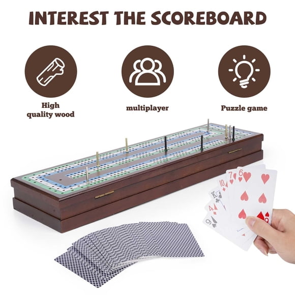 Wooden Cribbage Board Game Set, Premium Wooden Board with Magnetic Lock and Metal Pegs, Strategy Card Game Cribbage - Travel Portable Cribb