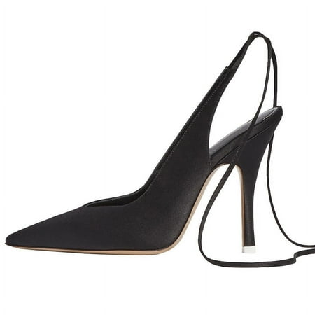 

FAIAI 2024 Women s Sexy Pointed Toe Summer Lace-up Satin Stiletto High Heels Dressy Slingback Shoes for Party Evening-black36