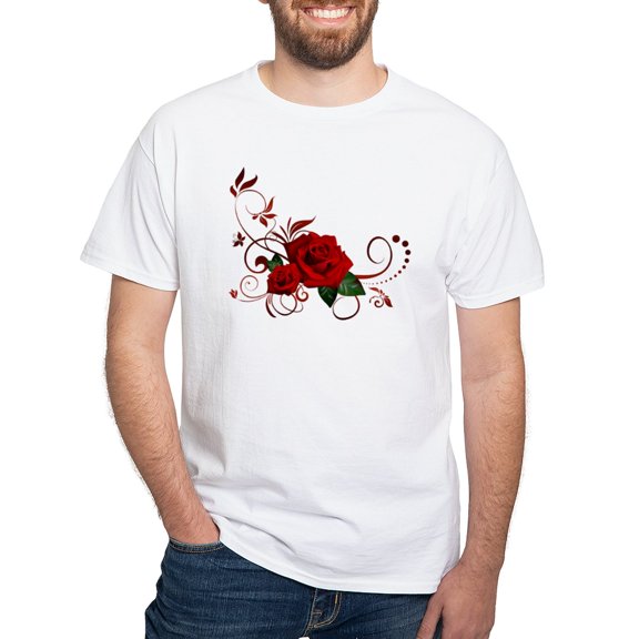 CafePress - Red Roses White T Shirt - Men's White Classic Cotton T-Shirts