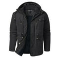 thumbnail image 2 of EGNMCR Men's Fleece Jacket Winter Warm Outdoor Fuzzy Hooded Drawstring Zip Up Puffer Jackets with Pockets Casual Thicken Solid Color Patchwork Windproof Hiking Mountain Jacket & Coats, 2 of 9