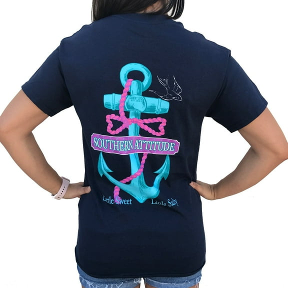 Southern Attitude Women's Short Sleeve Salty Anchor Navy T-Shirt