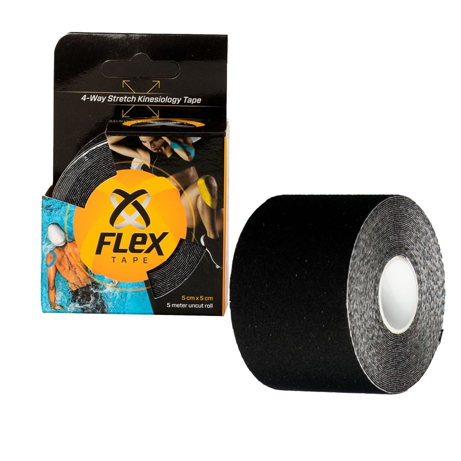XFlex K Tape Waterproof Uncut Roll Kinesiology Tape 2 inch x 16 ft. Black