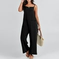 thumbnail image 5 of Virmaxy Women Overalls Jumpsuit Cold Shoulder Jumpsuit Solid Button Suspender Jumpsuits Wide Pocket Leg Pant Cotton Linen Overalls For Women Loose Fit Black M, 5 of 9