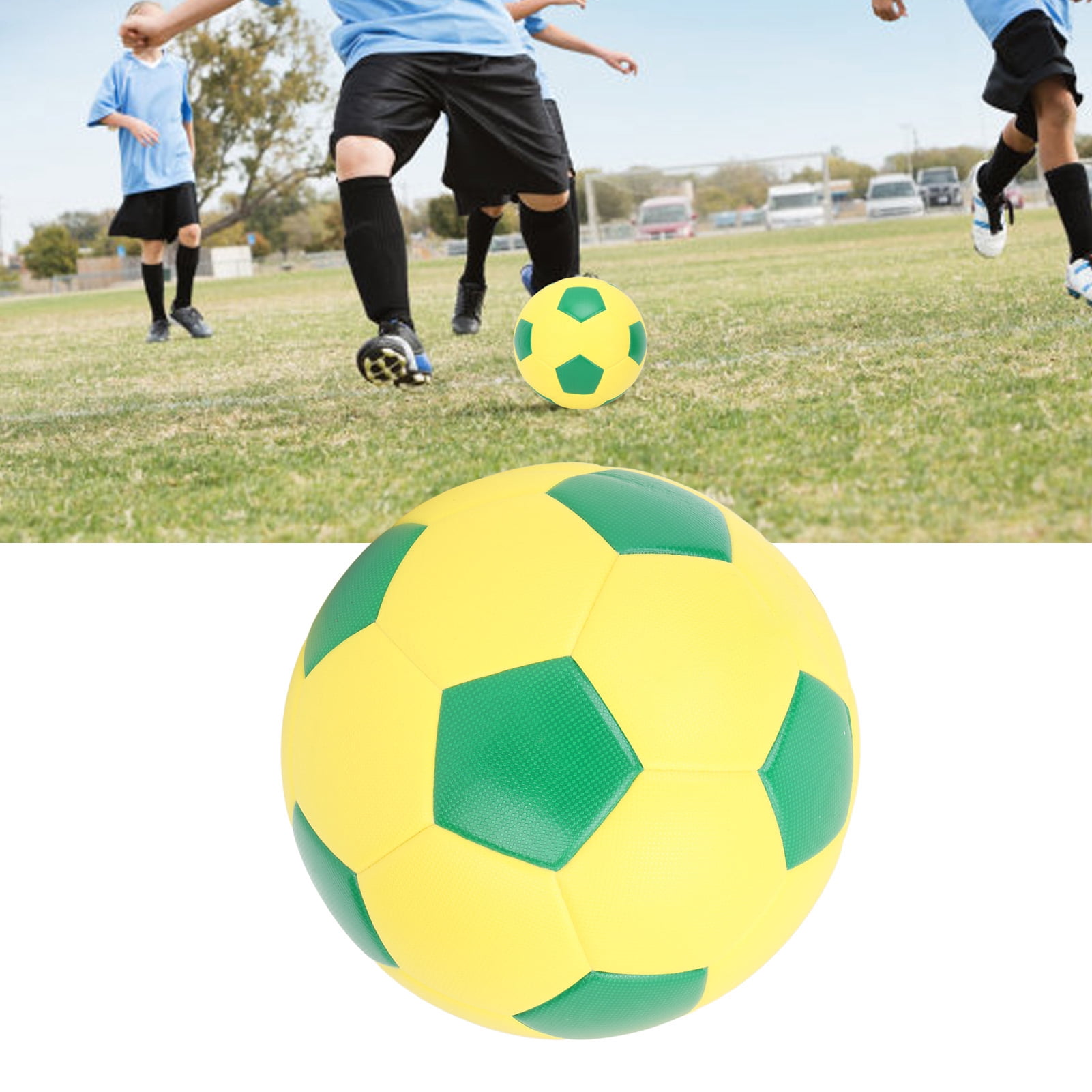 M Buder Size 5 Soccer Ball PU Waterproof Elastic Training Football for Practice Game Kids Adults Yellow Green Official Match Standard 8.3 inches / 21 cm