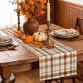 thumbnail image 6 of Brown Checked Table Runner - 120 Inch Long Watercolor Coffee Buffalo Plaid Cotton and Linen Blended Dress Scarves Farmhouse Table Runner for Kitchen Dining, Coffee Table, 13" x 120", 6 of 8