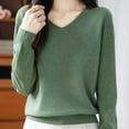 thumbnail image 3 of Womens Sweater Basic Tops, V Neck Sweaters for Women Spring Casual Knitted Solid Color Long Sleeve Pullover Fall Clothes, 3 of 5