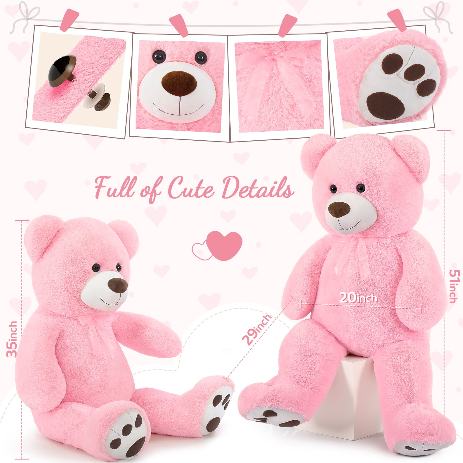 MaoGoLan 51" Giant Pink Teddy Bear Stuffed Animal Plush Soft Toy