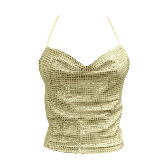 WEAIXIMIUNG Carnival Stylish Metallic Sequin Short Crop Tank Top with Swing Neck