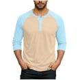 thumbnail image 2 of Mens Workout Top Long Sleeve Button Up Henley Shirt Casual Color Blocked Pullover Pajama Sleep Tops, 2 of 7