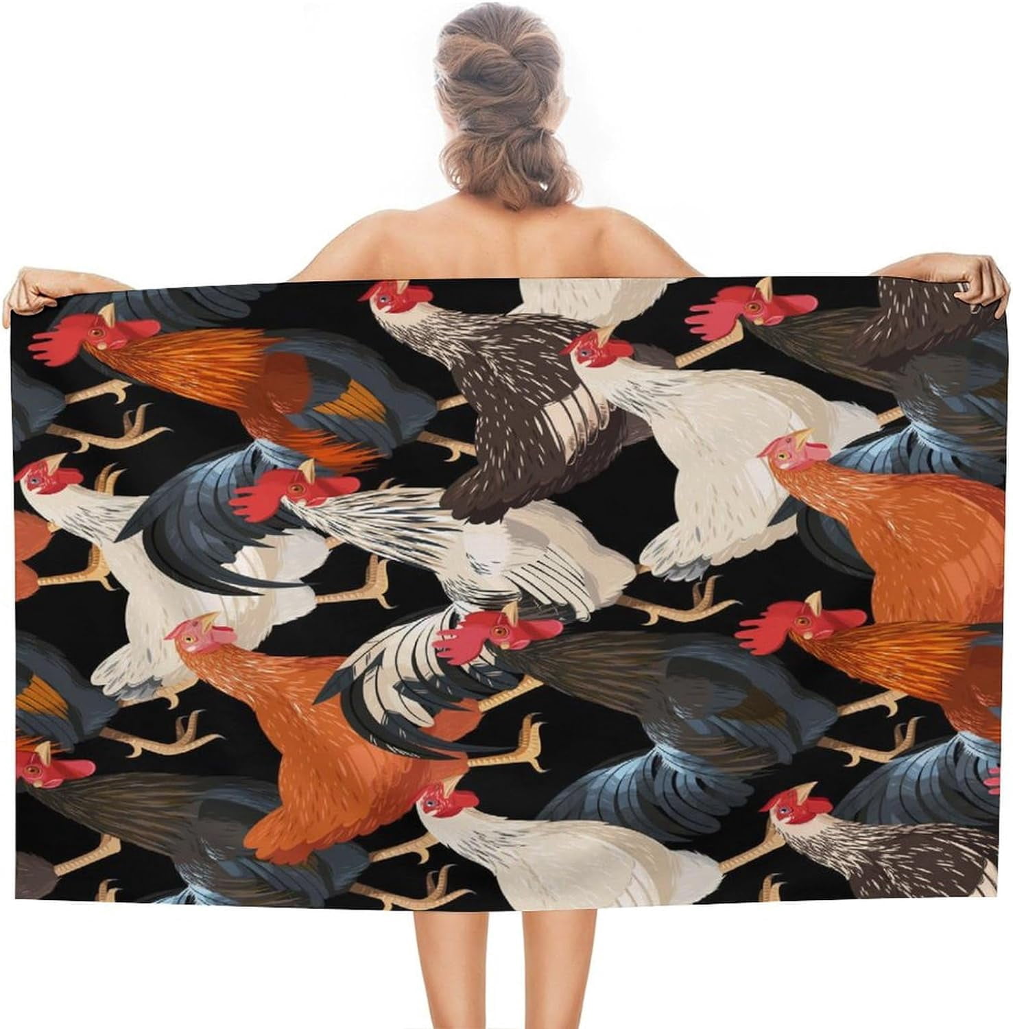 Beach Towel 31x51 Inch, Luxury for Chicken Hens Rooster Bath Towel, Yoga Towel, Travel Towel, Camping Towel, Gym Towel, Pool Towels, On Beach Cart, Beach Chairs