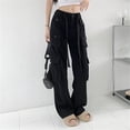 thumbnail image 3 of Baggy Cargo Pants for Women Casual Comfy Tie Drawstring Retro Streetwear Trousers Straight Leg Punk Pants with Multi Pockets, 3 of 5
